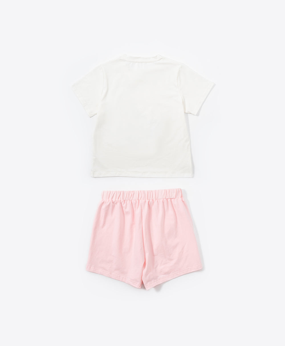 Junior Resort of Hearts Short Sleeves Top & Shorts Sleep Set