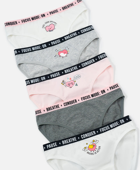 The Study Club Yuki & Hattie Low waist Mini 5pcs-pack Cotton Spandex Graphic Panties Wonder Box