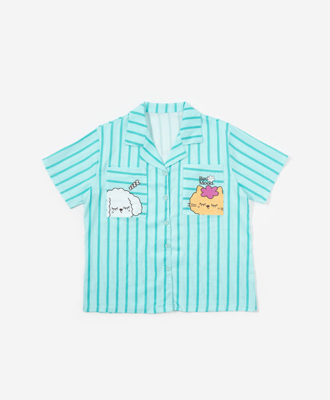 BedMood Cremo & Mello I'm in Bed Mood Polyester PJ Short Sleeves Top & Shorts Set - Green