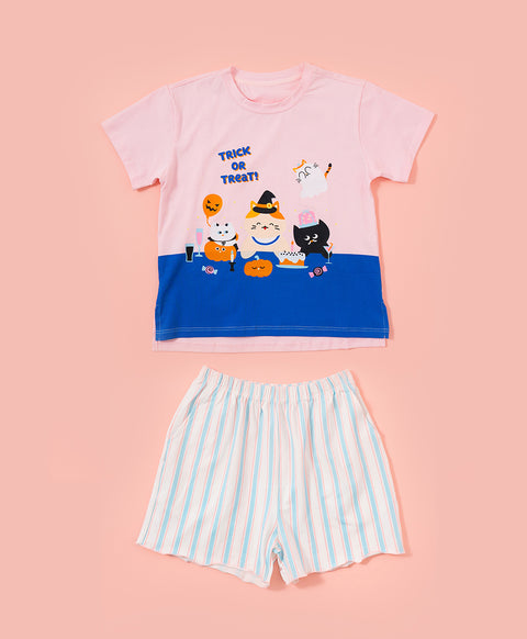 Junior Meow-lloweeen Party Short Sleeves Top and Short Sleep Set