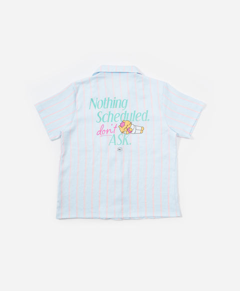 BedMood Mello Nothing Scheduled. Don't Ask. Polyester PJ Short Sleeves Top & Shorts Set - Blue