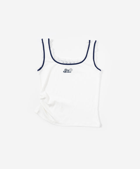 Stay Bloom Sleeveless Lace Trim Ribbed Vest