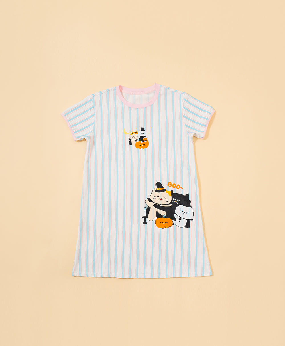 Junior Meow-lloweeen Party Short Sleeves Sleep Dress