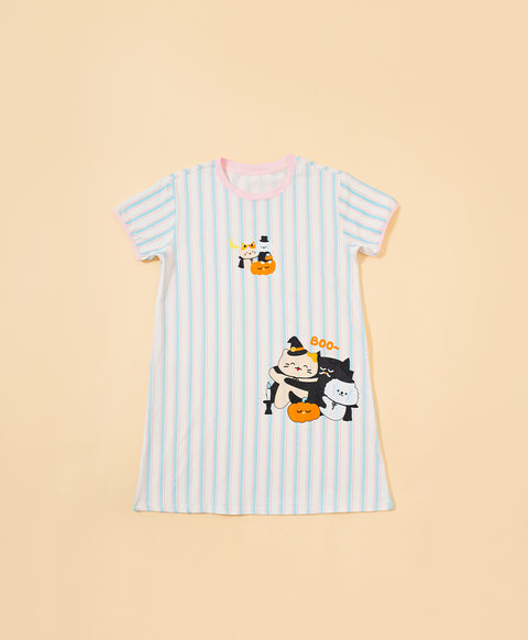 Junior Meow-lloweeen Party Short Sleeves Sleep Dress