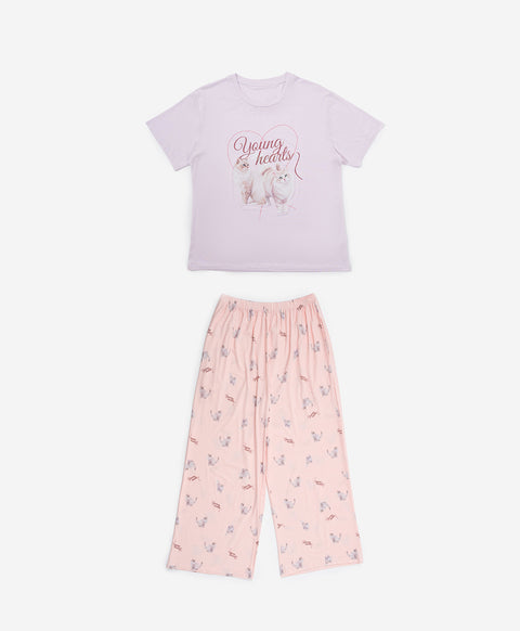 Catitude-ing Short Sleeves Top & Long Pants Set