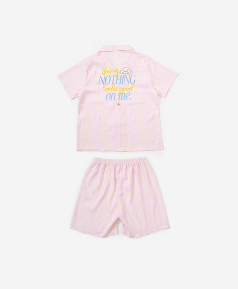 BedMood Cremo Doing Nothing Looks Good On Me Polyester PJ Short Sleeves Top & Shorts Set - Pink