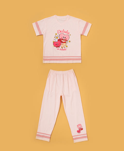 Junior Delulu Power Hearts Short Sleeves Top & Long Pants Set