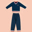 Cookies d'amore Long Sleeves Top With Pants Set-Dark Blue