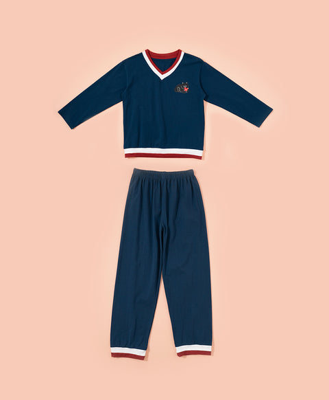 Cookies d'amore Long Sleeves Top With Pants Set-Dark Blue