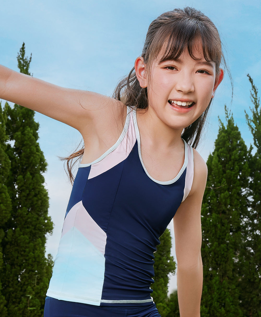 Junior Playful Colour Blocking Girl's Racer Back Long Vest