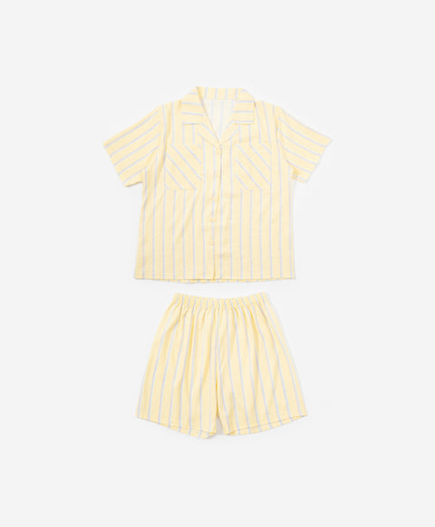 BedMood Mello No Tasks. Just Vibes Polyester PJ Short Sleeves Top & Shorts Set - Yellow