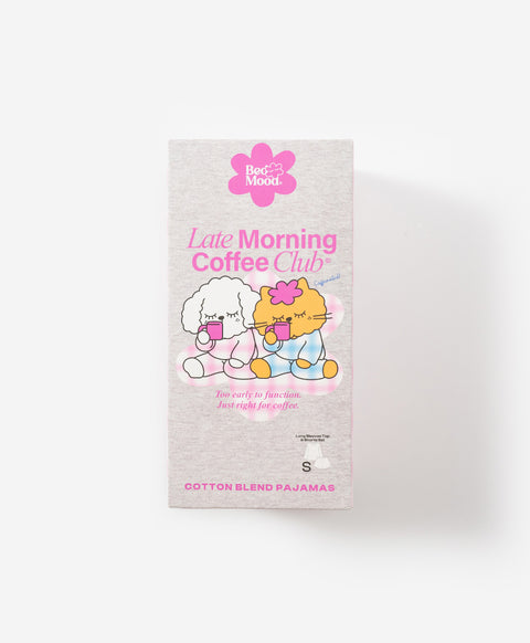 BedMood Cremo & Mello Late Morning Coffee Club Cotton Blend Long Sleeves Top & Shorts Set - Grey