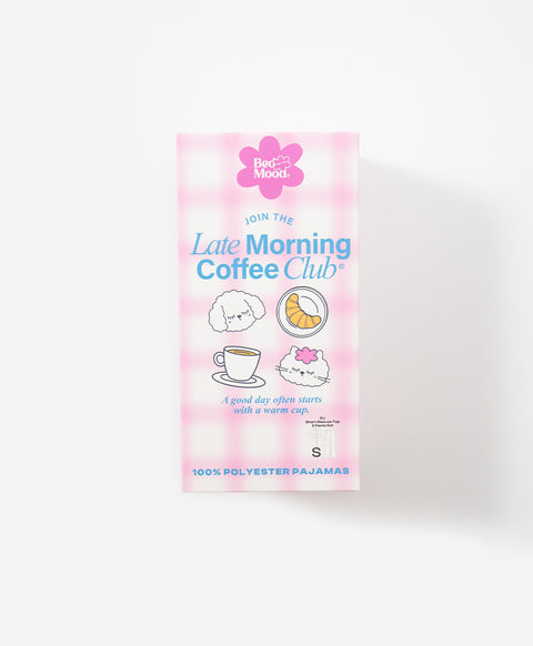 BedMood Cremo & Mello Join The Late Morning Coffee Club Polyester PJ Short Sleeves Top & Long Pants Set - Pink
