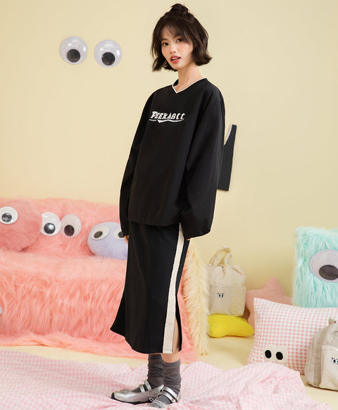 Peekaboo V- neck Oversized Sweatshirt
