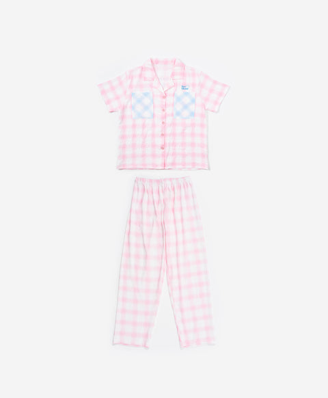 BedMood Cremo & Mello Join The Late Morning Coffee Club Polyester PJ Short Sleeves Top & Long Pants Set - Pink