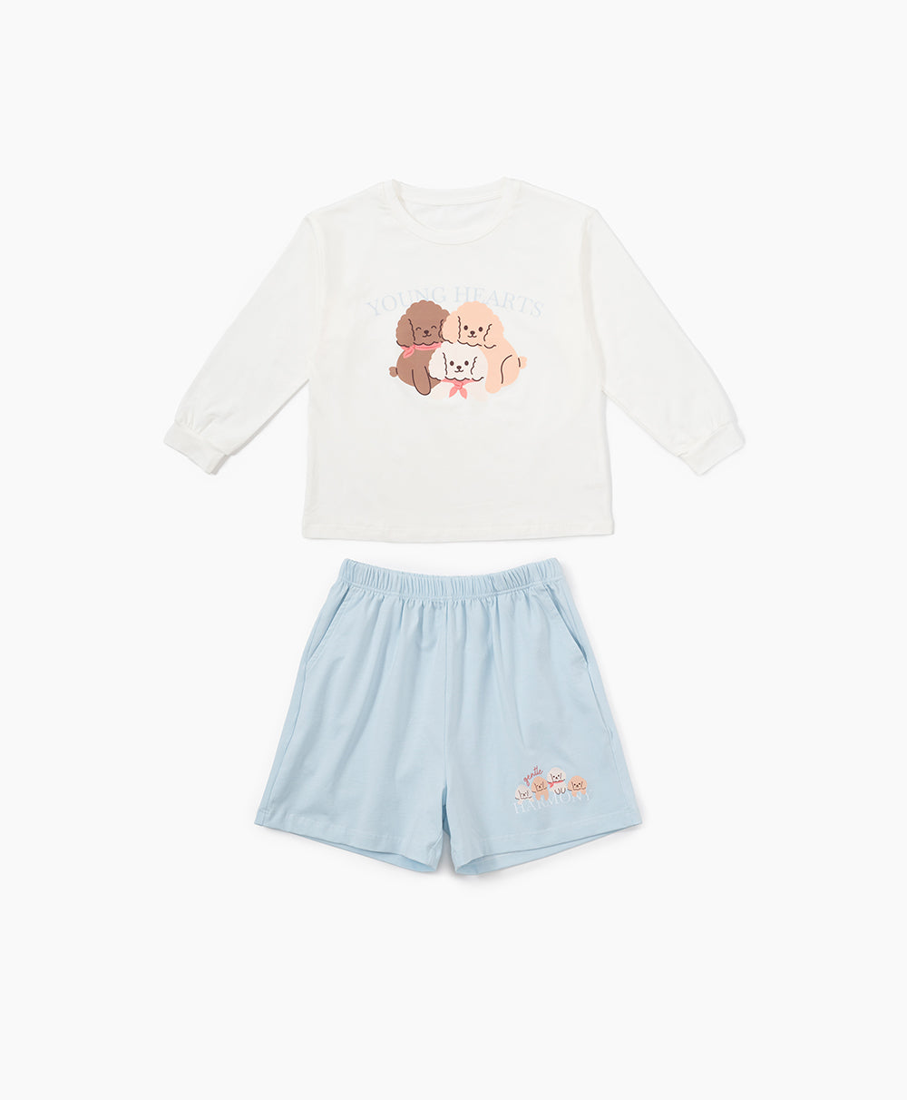 Junior Gentle Harmony Long Sleeves Top & Shorts Sleep Set