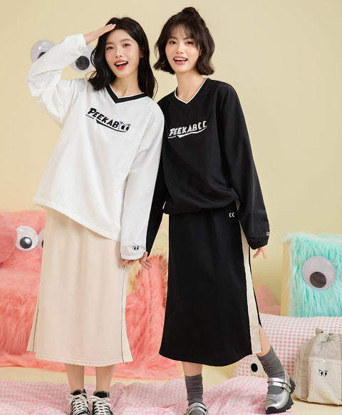 Peekaboo V- neck Oversized Sweatshirt