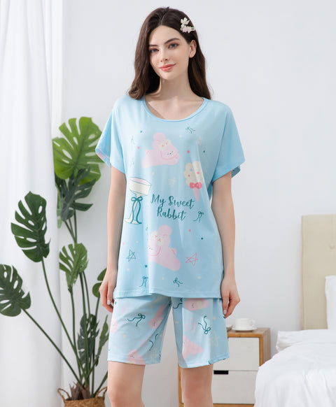 My Sweet Rabbit Short Sleeves Microfiber Top & Bottom Sleep Set