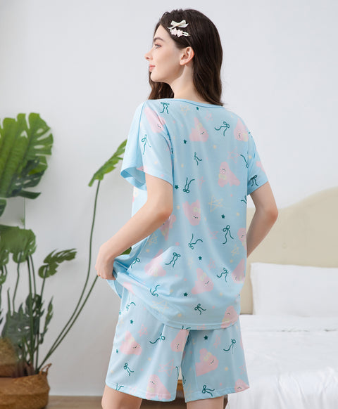 My Sweet Rabbit Short Sleeves Microfiber Top & Bottom Sleep Set
