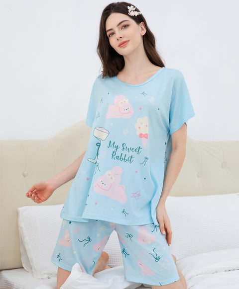 My Sweet Rabbit Short Sleeves Microfiber Top & Bottom Sleep Set