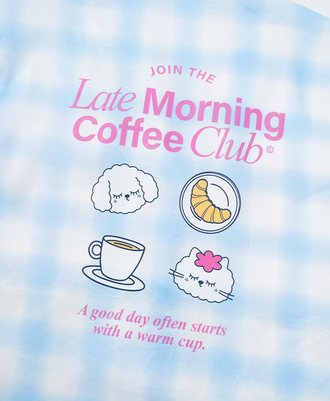 BedMood Cremo & Mello Join The Late Morning Coffee Club Polyester PJ Short Sleeves Top & Long Pants Set - Blue