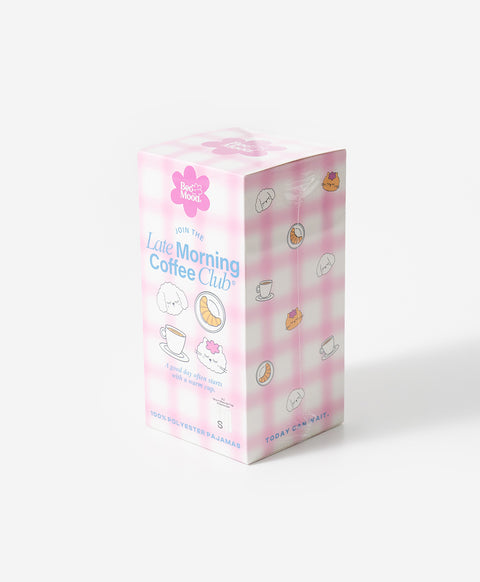 BedMood Cremo & Mello Join The Late Morning Coffee Club Polyester PJ Short Sleeves Top & Long Pants Set - Pink