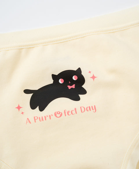 Little Black Cat Cotton Spandex Mid Waist Hipster 2pcs Sanitary Panties Pack