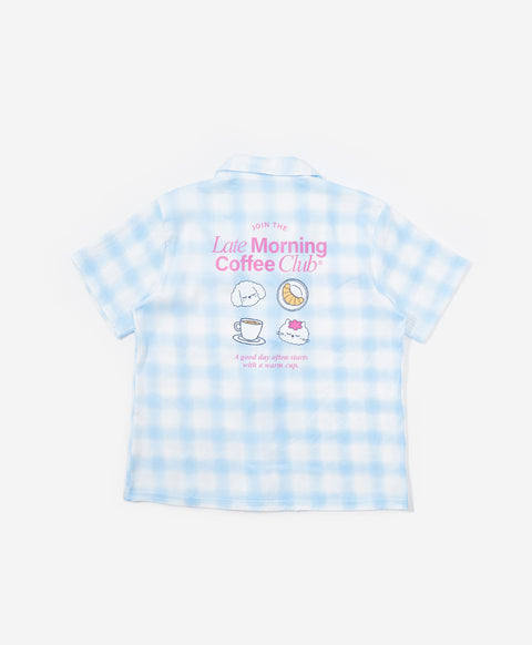 BedMood Cremo & Mello Join The Late Morning Coffee Club Polyester PJ Short Sleeves Top & Long Pants Set - Blue