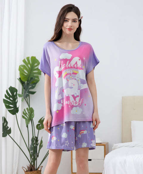 Believe In Yourself Short Sleeves Microfiber Top & Bottom Sleep Set