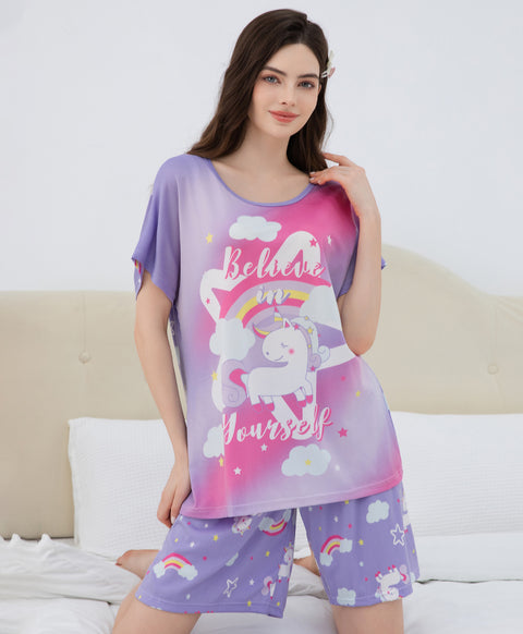 Believe In Yourself Short Sleeves Microfiber Top & Bottom Sleep Set