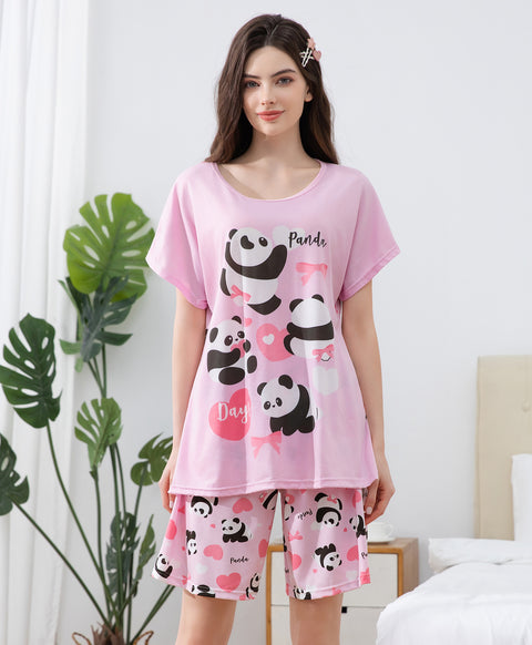 Panda Days Short Sleeves Microfiber Top & Bottom Sleep Set