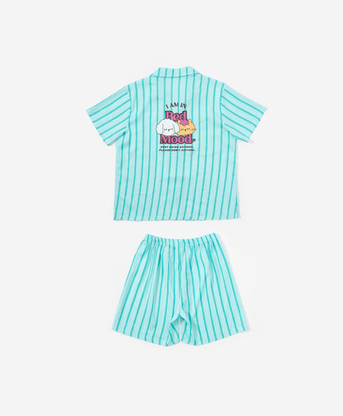 BedMood Cremo & Mello I'm in Bed Mood Polyester PJ Short Sleeves Top & Shorts Set - Green