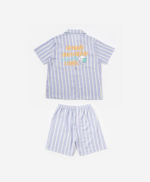 BedMood Cremo Mentally Unavailable. Physically Comfy Polyester PJ Short Sleeves Top & Shorts Set - Purple