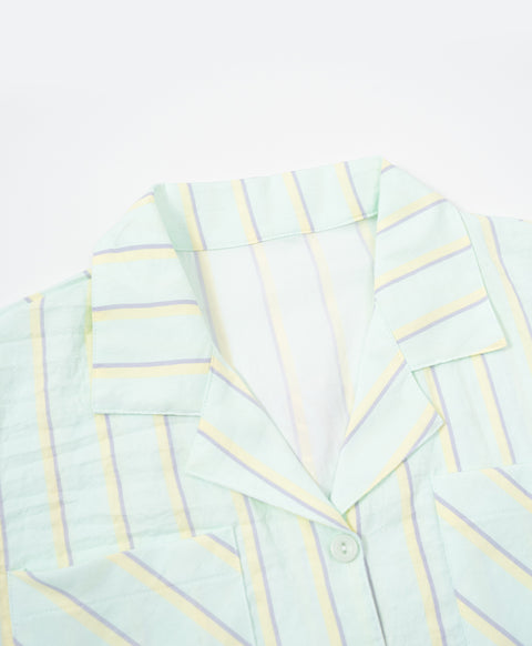 BedMood Cremo Currently Busy Doing Nothing Polyester PJ Short Sleeves Top & Shorts Set - Green