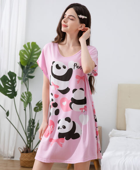 Panda Days Microfiber Short Sleeves Sleep Dress
