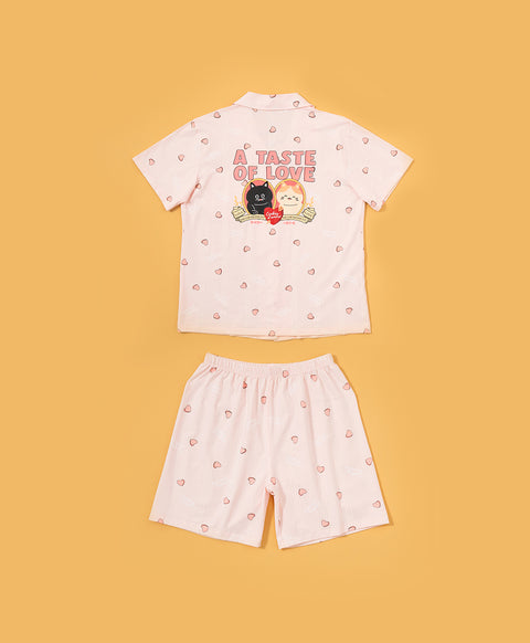 Cookies d'amore Satin Short Sleeve Top & Short PJ Set-Peach