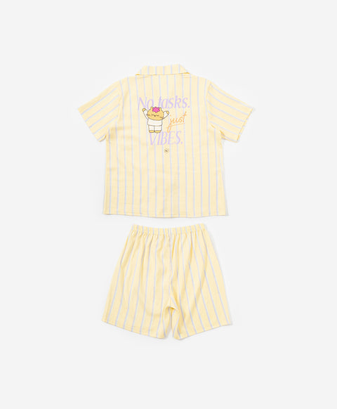 BedMood Mello No Tasks. Just Vibes Polyester PJ Short Sleeves Top & Shorts Set - Yellow