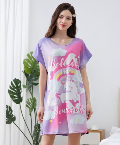 Believe In Yourself Microfiber Short Sleeves Sleep Dress