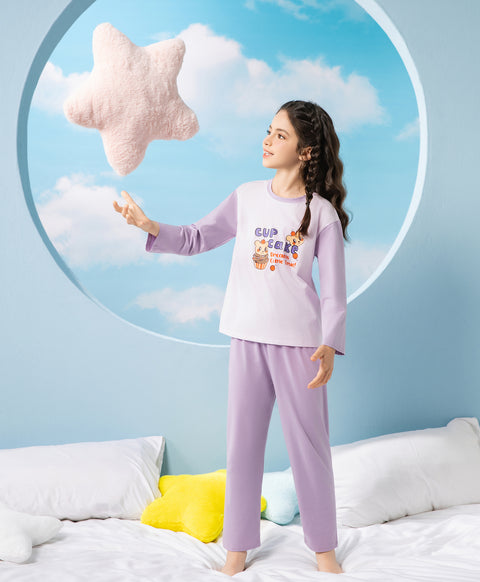 Junior Bedtime Bubbles Cup Cake Dreams Come True Long Sleeves Tee & Pants Sleep Set