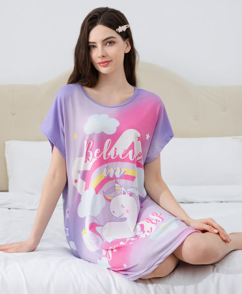 Believe In Yourself Microfiber Short Sleeves Sleep Dress