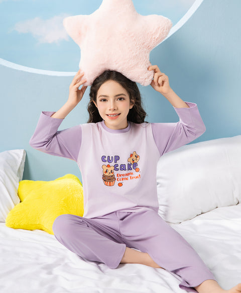 Junior Bedtime Bubbles Cup Cake Dreams Come True Long Sleeves Tee & Pants Sleep Set
