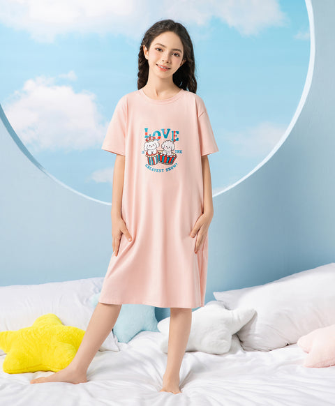 Junior Bedtime Bubbles Love is The Greatest Show Short Sleeves Sleep Dress