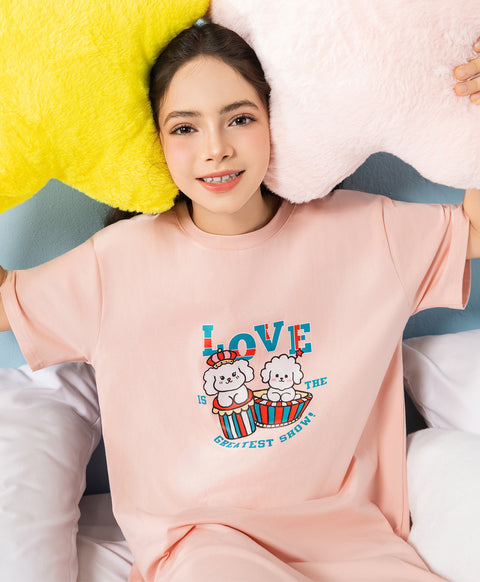 Junior Bedtime Bubbles Love is The Greatest Show Short Sleeves Sleep Dress