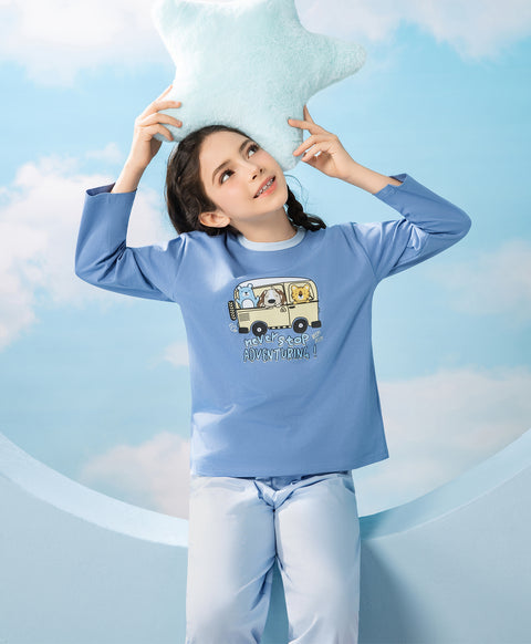 Junior Bedtime Bubbles Never Stop Adventuring Long Sleeves Tee & Pants Sleep Set