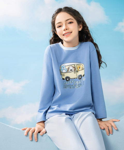 Junior Bedtime Bubbles Never Stop Adventuring Long Sleeves Tee & Pants Sleep Set