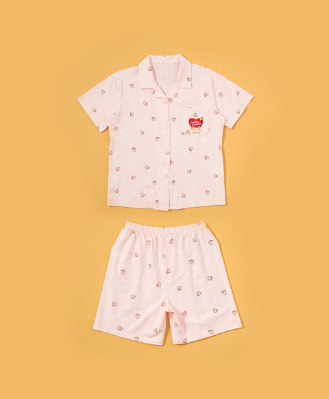 Cookies d'amore Satin Short Sleeve Top & Short PJ Set-Peach