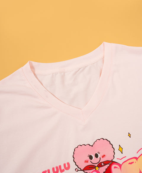 Delulu Power Hearts Short Sleeve Top & Long Pants PJ Set