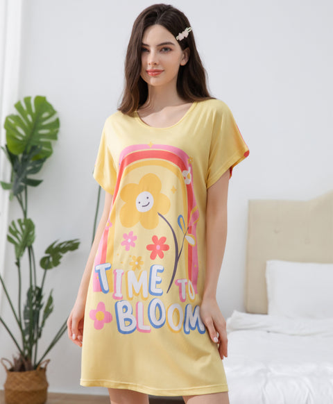 Time to Bloom Microfiber Short Sleeves Sleep Dress