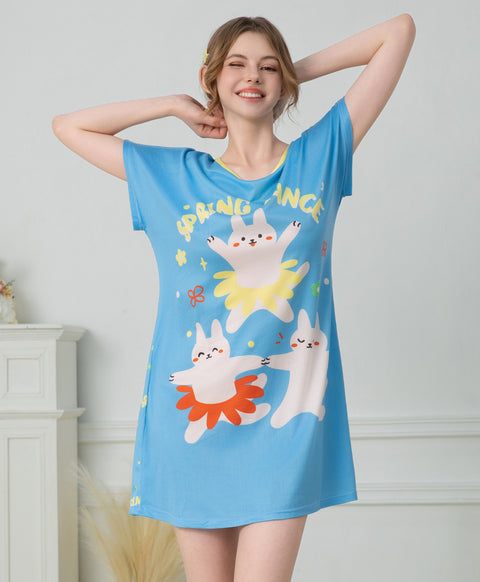 Spring Dance Microfiber Short Sleeves Sleep Dress