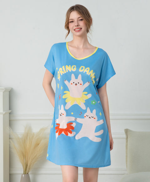Spring Dance Microfiber Short Sleeves Sleep Dress